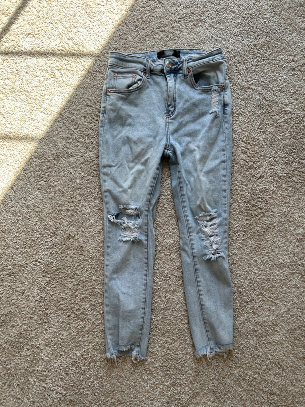 High-Rise Distressed Light Blue Skinny Jeans for Women by Monkey Ride